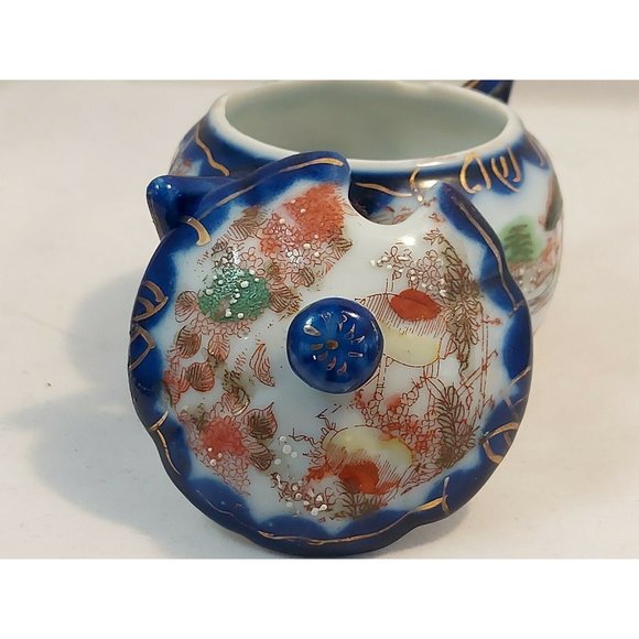 Antique Moriage Japan Porcelain Sugar Bowl w/lid Marked 3" tall Geisha scene - Picture 6 of 12